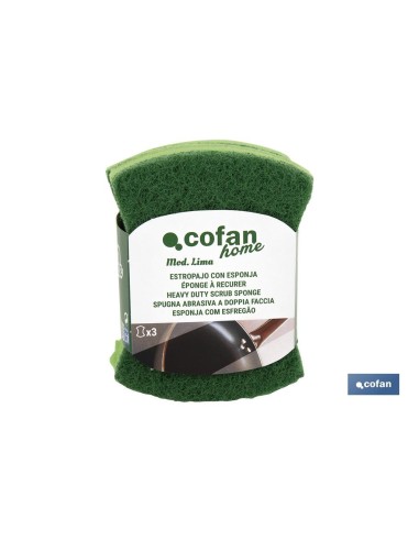 PACK DE 3 ESTROPAJOS VERDES CON ESPONJA