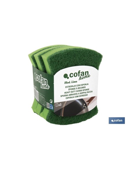 PACK DE 3 ESTROPAJOS VERDES CON ESPONJA venta unitaria