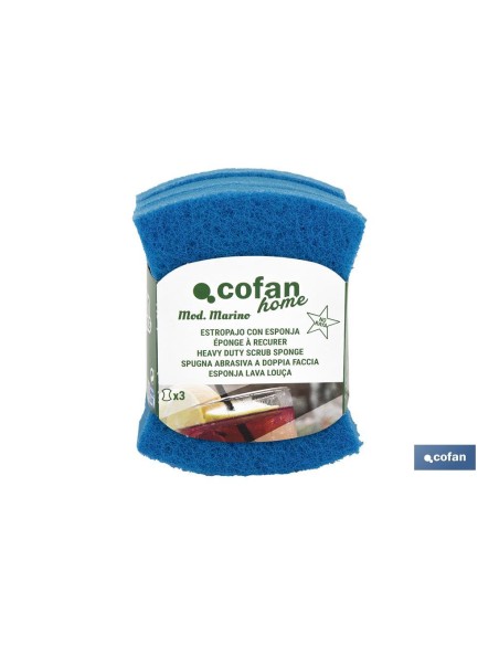 PACK DE 3 ESTROPAJOS AZULES CON ESPONJA
