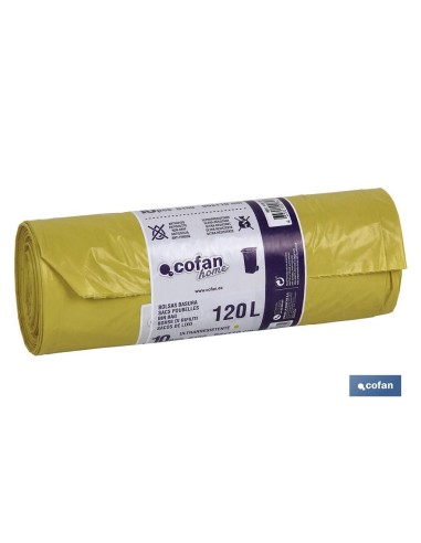 BOLSA DE BASURA 90X110 GALGA 150 COLOR AMARILLO 10 UDS.
