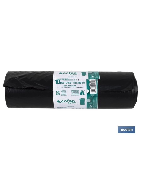 PACK 10 BOLSAS BASURA115x160cm GALGA 150 NEGRO
