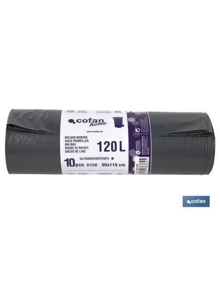 BOLSA DE BASURA 90X110 GALGA 150 COLOR GRIS 10 UDS.