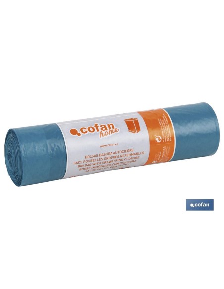 BOLSA DE BASURA AUTOCIERRE 55X55 G.65 COLOR AZUL 15 UDS