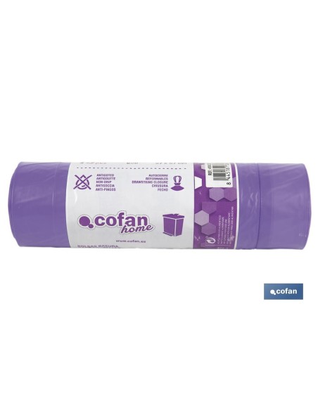 BOLSA DE BASURA AUTOCIERRE PERFUMADA LAVANDA 57 X 57 G.90 COLOR VIOLETA 15 UDS 30l