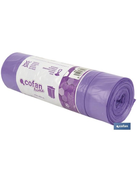BOLSA DE BASURA AUTOCIERRE PERFUMADA LAVANDA 57 X 57 G.90 COLOR VIOLETA 15 UDS 30l