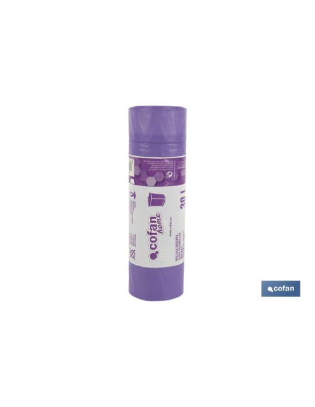 BOLSA DE BASURA AUTOCIERRE PERFUMADA LAVANDA 57 X 57 G.90 COLOR VIOLETA 15 UDS 30l