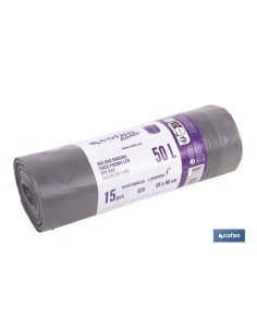 BOLSAS DE BASURA PERFUMADAS A LAVANDA CON AUTOCIERRE 55 X 86 CM G. 75 COLOR GRIS 15 UDS. 50 L 2