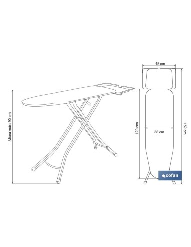 TABLA PLANCHAR 120X38 cm MODELO CESENA DISEÑO 1