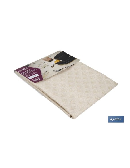 MANTEL ANTIMANCHAS RESINADO CONFECCIONADO 1,40 X 2,0 M 50% PES 45% CO 5% LUREX LINEAS DE ORO