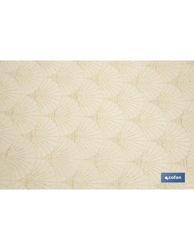 MANTEL ANTIMANCHAS RESINADO CONFECCIONADO 1,40 X 2,0 M 50% PES 45% CO 5% LUREX LINEAS DE ORO
