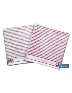 PACK 2 PAÑOS COCINA 50X50 BEIGE/ROJO