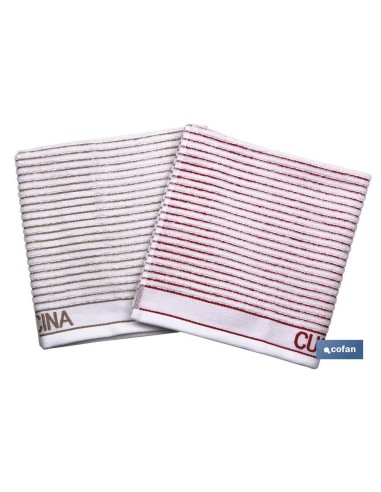 PACK 2 PAÑOS COCINA 50X50 BEIGE/ROJO