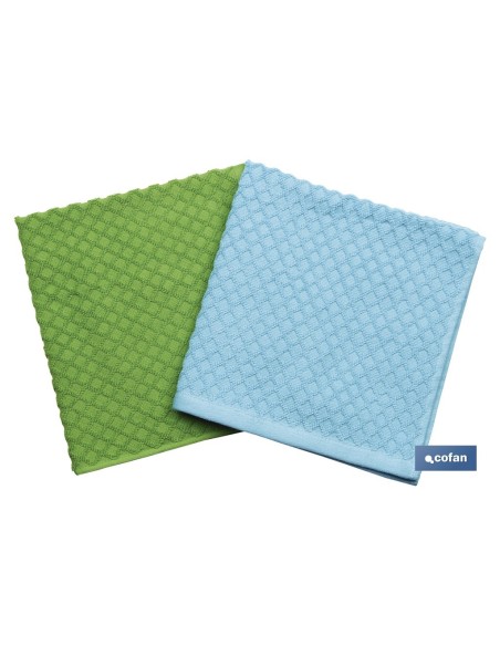 PACK 2 PAÑOS COCINA 50x50 VERDE/AZUL