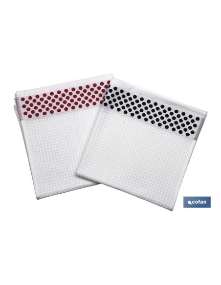 PACK 2 PAÑOS COCINA 50x50 NEGRO/ROJO
