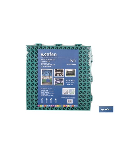 SET DE 4 UDS. LOSETA ALVEOLADA VERDE DE PVC 33 X 33 X 2 CM