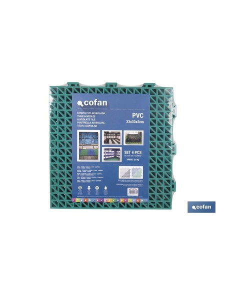 SET DE 4 UDS. LOSETA ALVEOLADA VERDE DE PVC 33 X 33 X 2 CM