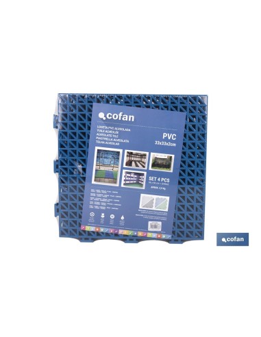 SET DE 4 UDS. LOSETA ALVEOLADA AZUL DE PVC 33 X 33 X 2 CM