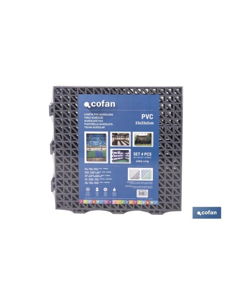 SET DE 4 UDS. LOSETA ALVEOLADA GRIS CLARO DE PVC 33 X 33 X 2 CM
