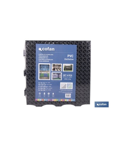 SET DE 4 UDS. LOSETA ALVEOLADA GRIS OSCURO DE PVC 33 X 33 X 2 CM