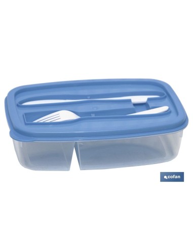 FIAMBRERA AZUL RECTANGULAR CON CUBIERTOS 1,5 L