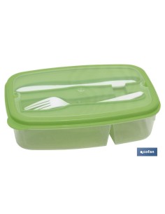 FIAMBRERA VERDE RECTANGULAR CON CUBIERTOS 1,5 L