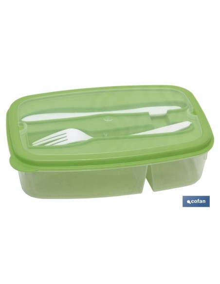 FIAMBRERA VERDE RECTANGULAR CON CUBIERTOS 1,5 L