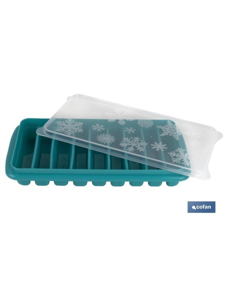 CUBITERA HIELO CON TAPA COLOR TURQUESA 12.5X26X4 cm