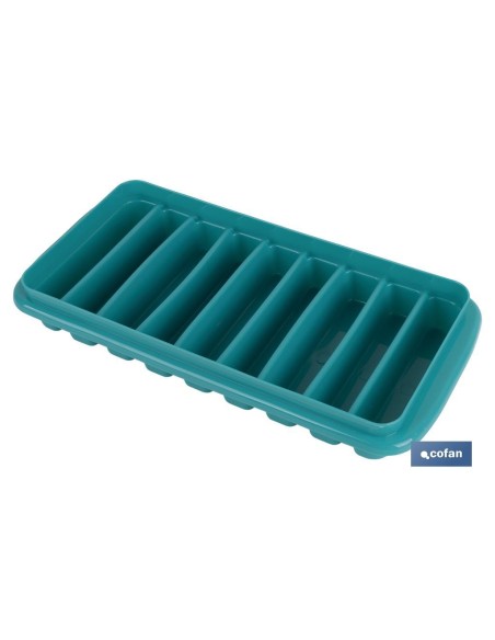 CUBITERA HIELO CON TAPA COLOR TURQUESA 12.5X26X4 cm