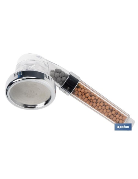 MANGO DE DUCHA IÓNICA CON ESFERAS MINERALES TRES FUNCIONES MODELO RELAX