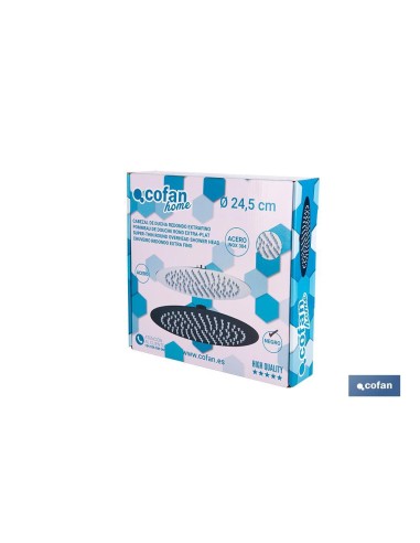 CABEZAL DE DUCHA REDONDO EXTRAFINO DE ACERO INOXIDABLE 304 NEGRO MATE Ø24,5 CM