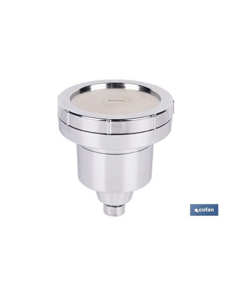 ROCIADOR DE DUCHA CON 15 FILTROS COLOR INOX. 11,5 X 13,5 CM