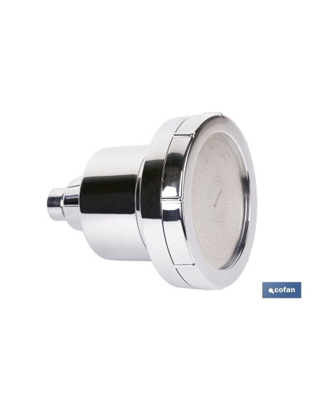 ROCIADOR DE DUCHA CON 15 FILTROS COLOR INOX. 11,5 X 13,5 CM