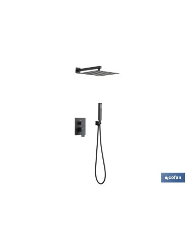 CONJUNTO DE DUCHA EMPOTRADA MONOMANDO CUADRADA NEGRO MATE