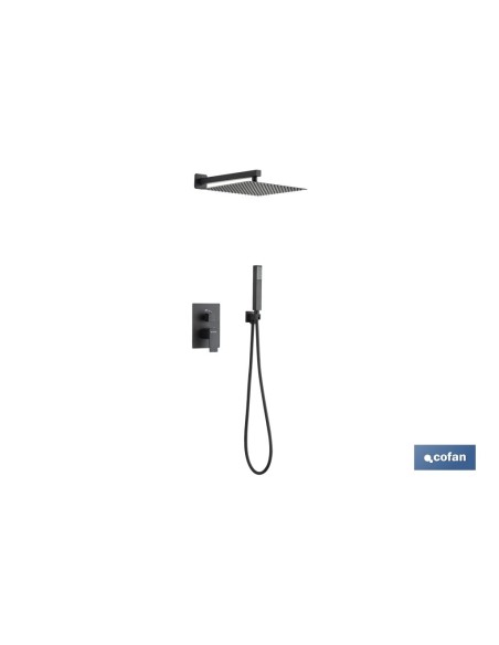 CONJUNTO DE DUCHA EMPOTRADA MONOMANDO CUADRADA NEGRO MATE