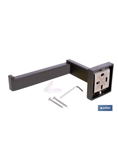 PORTARROLLOS/TOALLERO NEGRO MATE DE ACERO CON DISEÑO CUADRADO GAMA FAIAL 16 X 8 X 5,5 CM