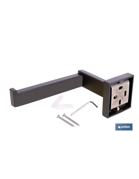 PORTARROLLOS/TOALLERO NEGRO MATE DE ACERO CON DISEÑO CUADRADO GAMA FAIAL 16 X 8 X 5,5 CM