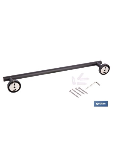 TOALLERO NEGRO MATE DE ACERO CON DISEÑO REDONDO GAMA RIBEIRA 45 X 8 X 5 CM