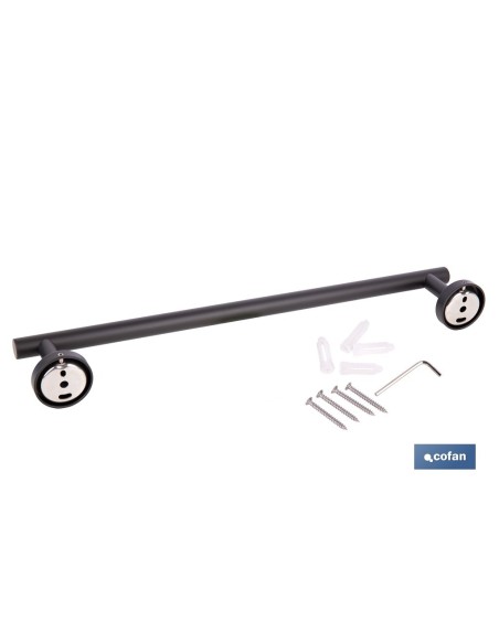 TOALLERO NEGRO MATE DE ACERO CON DISEÑO REDONDO GAMA RIBEIRA 45 X 8 X 5 CM