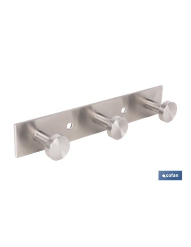 PERCHERO DE PARED DE ACERO INOXIDABLE 304 CON 3 POMOS 15,6 X 2,7 X 2,8 CM