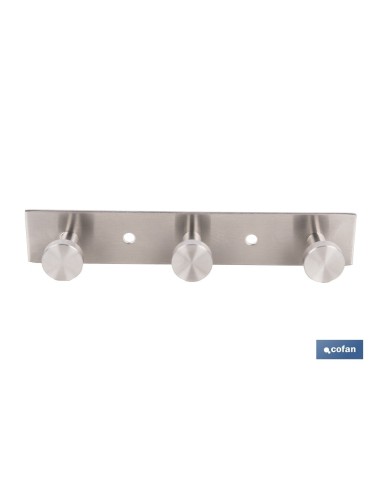 PERCHERO DE PARED DE ACERO INOXIDABLE 304 CON 3 POMOS 15,6 X 2,7 X 2,8 CM