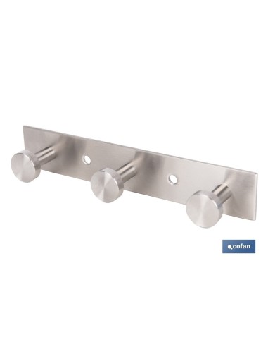 PERCHERO DE PARED DE ACERO INOXIDABLE 304 CON 3 POMOS 15,6 X 2,7 X 2,8 CM
