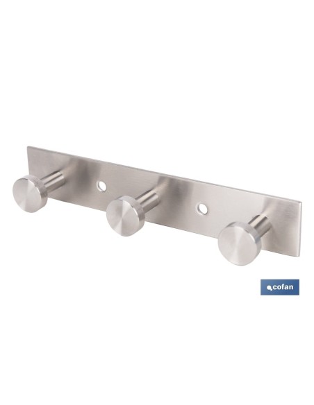 PERCHERO DE PARED DE ACERO INOXIDABLE 304 CON 3 POMOS 15,6 X 2,7 X 2,8 CM