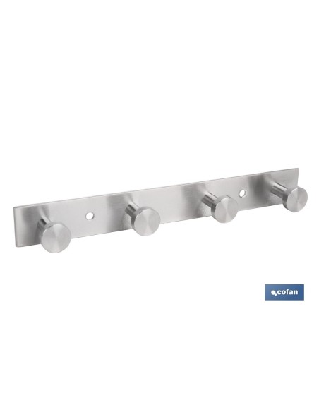 PERCHERO DE PARED DE ACERO INOXIDABLE 304 CON 4 POMOS 21,6 X 2,7 X 2,8 CM