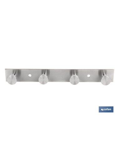 PERCHERO DE PARED DE ACERO INOXIDABLE 304 CON 4 POMOS 21,6 X 2,7 X 2,8 CM