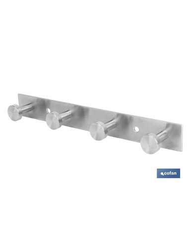PERCHERO DE PARED DE ACERO INOXIDABLE 304 CON 4 POMOS 21,6 X 2,7 X 2,8 CM