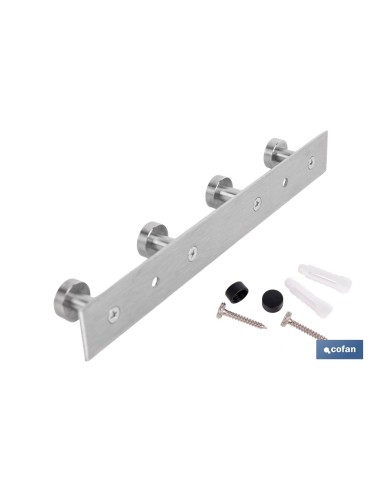 PERCHERO DE PARED DE ACERO INOXIDABLE 304 CON 4 POMOS 21,6 X 2,7 X 2,8 CM