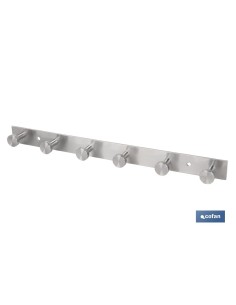 PERCHERO DE PARED DE ACERO INOXIDABLE 304 CON 6 POMOS 33,51 X 2,7 X 2,8 CM