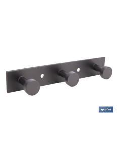 PERCHERO DE PARED NEGRO DE ACERO CON 3 POMOS 15,6 X 2,7 X 2,8 CM