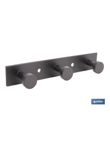 PERCHERO DE PARED NEGRO DE ACERO CON 3 POMOS 15,6 X 2,7 X 2,8 CM