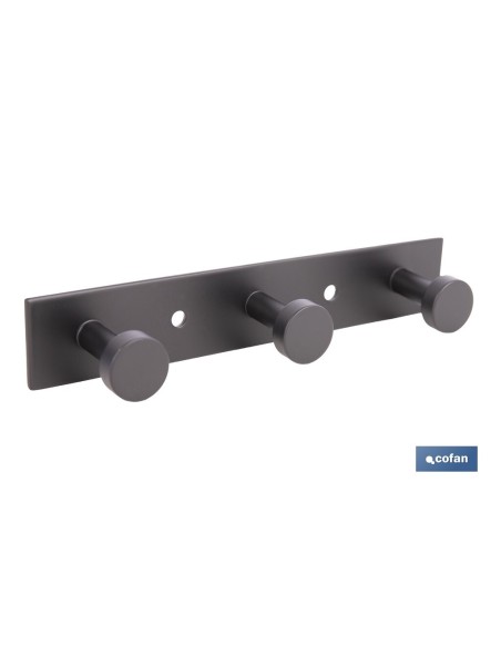 PERCHERO DE PARED NEGRO DE ACERO CON 3 POMOS 15,6 X 2,7 X 2,8 CM